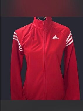 Classic Adidas Red Women's Full-Zip Jacket with White Stripes - Brand New